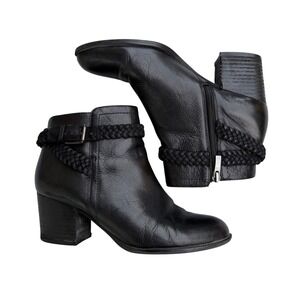 Franco Sarto Ankle Boots Braided Buckle Leather Block Heel Boho Chic Size 7.5M